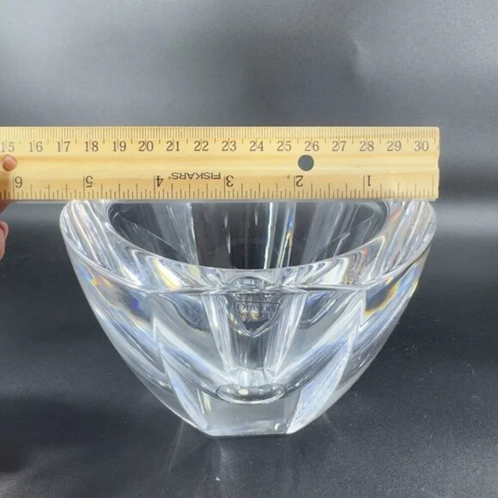 Orrefors Sweden Mirror Crystal Art Deco Bowl Dish Signed Clear Heavy Thick Glass